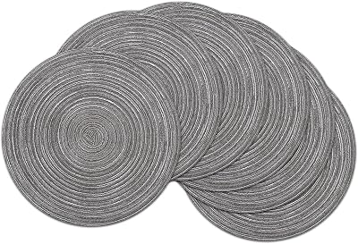 SHACOS 38cm Round Placemats Set of 6 Grey Woven Heat Resistant