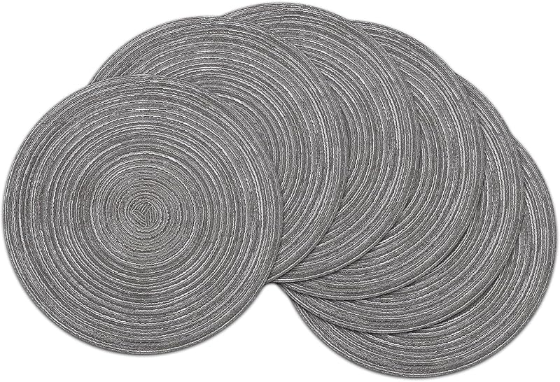 SHACOS 38cm Round Placemats Set of 6 Grey Woven Heat Resistant