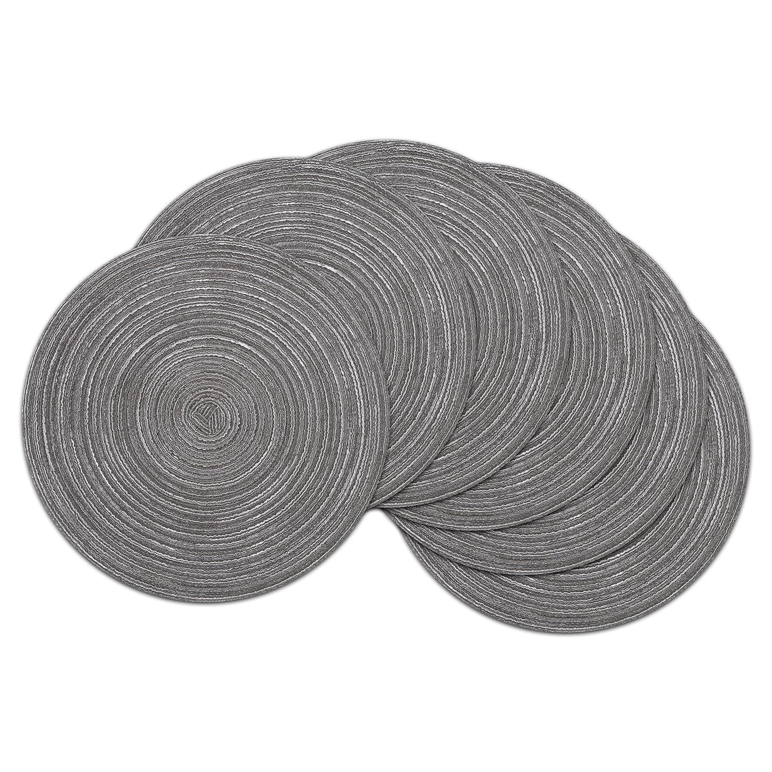 SHACOS 38cm Round Placemats Set of 6 Washbale Table Mats Braided Woven Place Mats Heat Resistant Round Table Placemats for Kitchen Indoor Outdoor Home Restaurant, Grey — image 1
