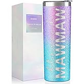 Onebttl Mawmaw Gifts for Grandma's Mother's Day, 20oz Purple & Blue Glitter Skinny Tumbler, Straw & Lid Included, Christian Gifts for Blessed Mawmaw
