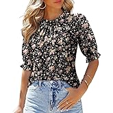CHICZONE Women's Mock Neck Casual Summer Tops Ruffle Short Sleeve Keyhole Back Boho Blouses