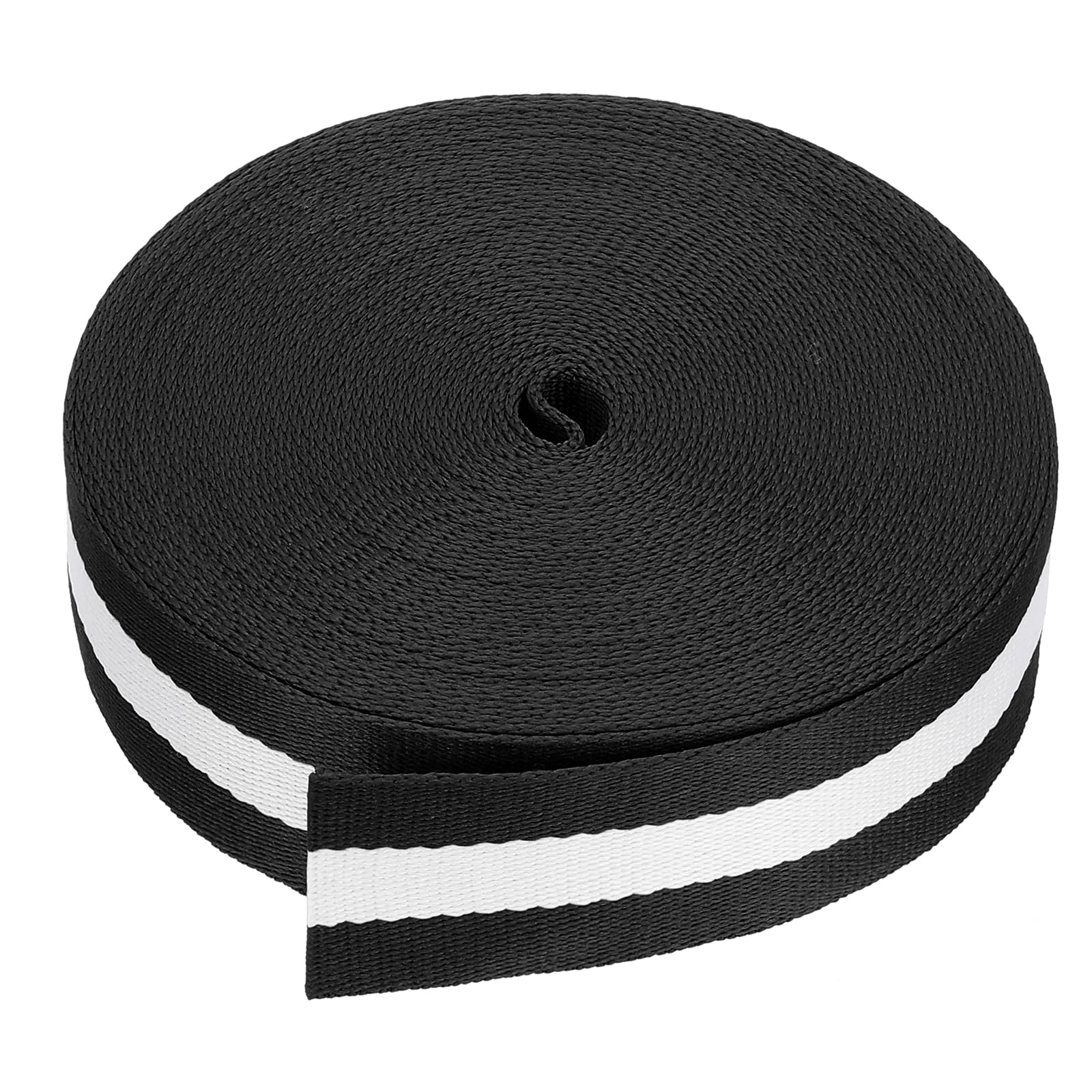 PATIKIL 11 Meters Webbing, 38mm Polypropylene Webbing Strap Heavy Webbing Roll Chair Straps for Indoor Outdoor Climbing DIY Crafting, Black White Stripes