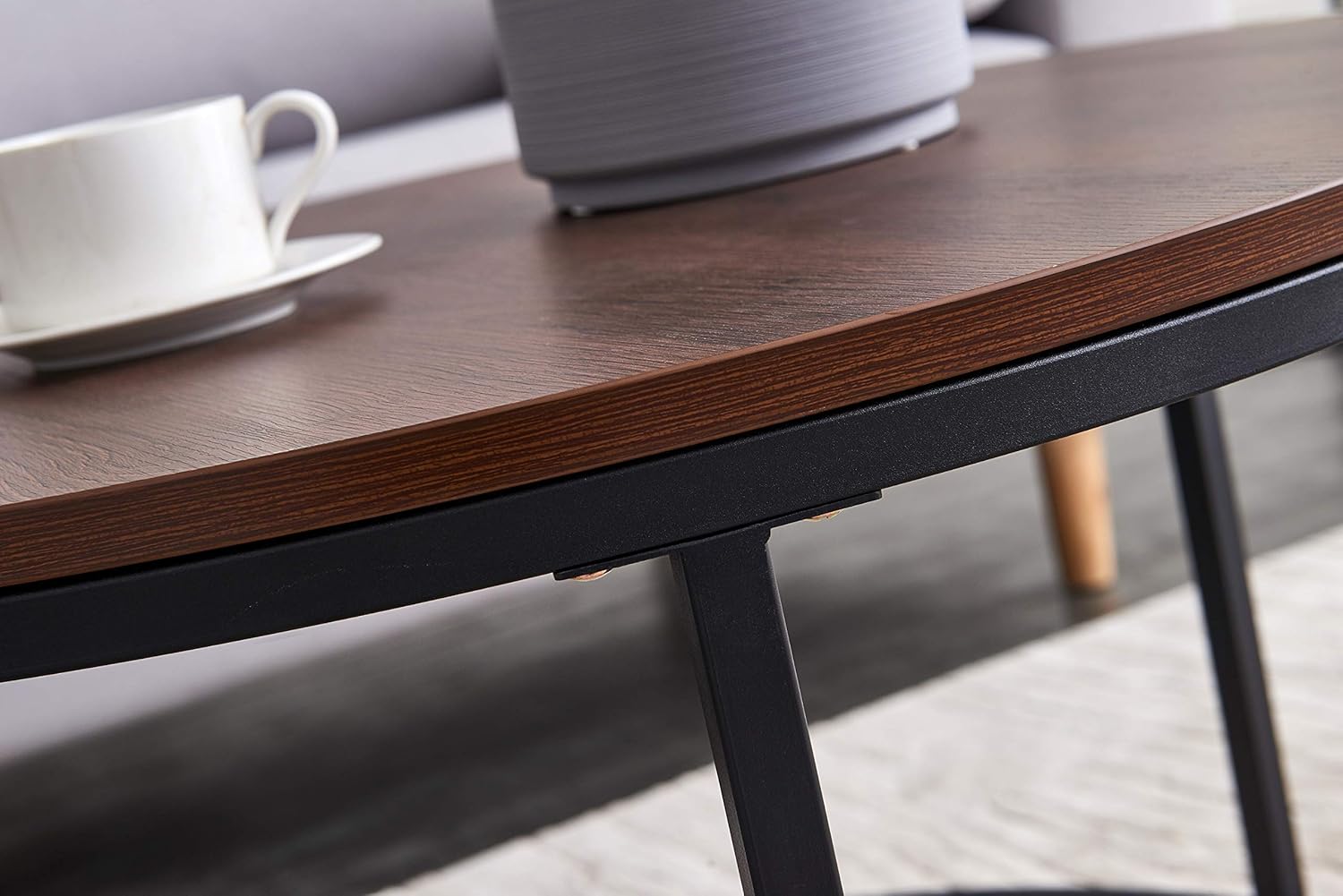 Knowlife Coffee Table Set of 2 Nesting Tables Modern Round Walnut Top End Table for Living Room and Small Space, Black,32”…: Kitchen & Dining