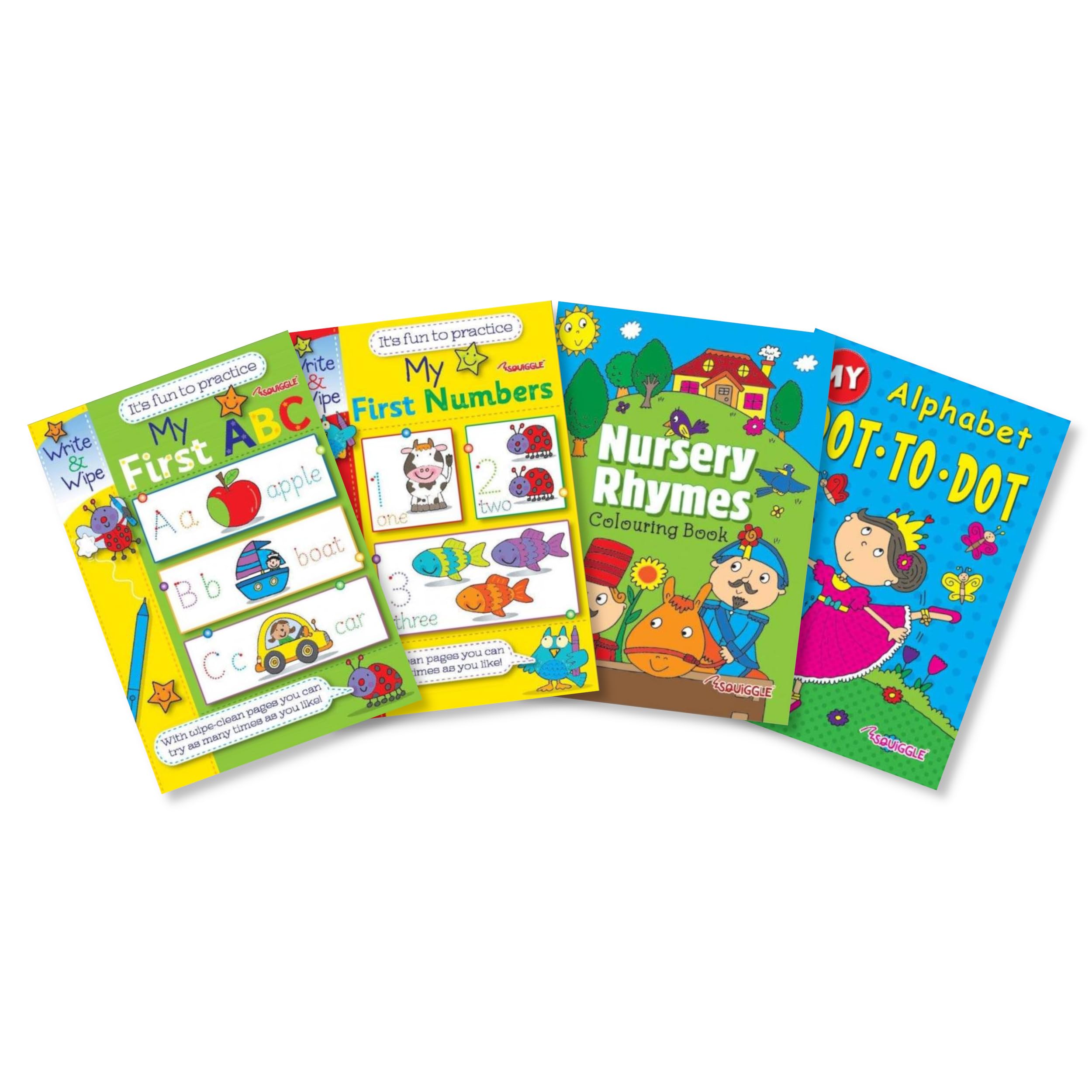 Anilas Wipe-Clean My First Numbers & ABC Learning Books with Nursery Rhymes Colouring & Alphabet Dot to Dot Books, Includes Pen, Ideal for Toddlers and Kids Ages 3, 4 & 5 for Nursery & Preschool