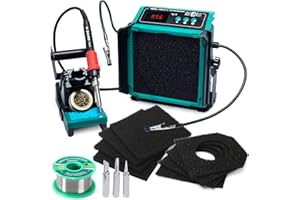 YIHUA 948DQ-III 2-IN-1 Solder Fume Extractor Fan 110W Soldering Station Kit Smoke Absorber Tiltable Angle Temp Display w Helping Hands Iron Holder Extra 3 Iron Tips 8 Filters 35g Lead-Free Solder Wire