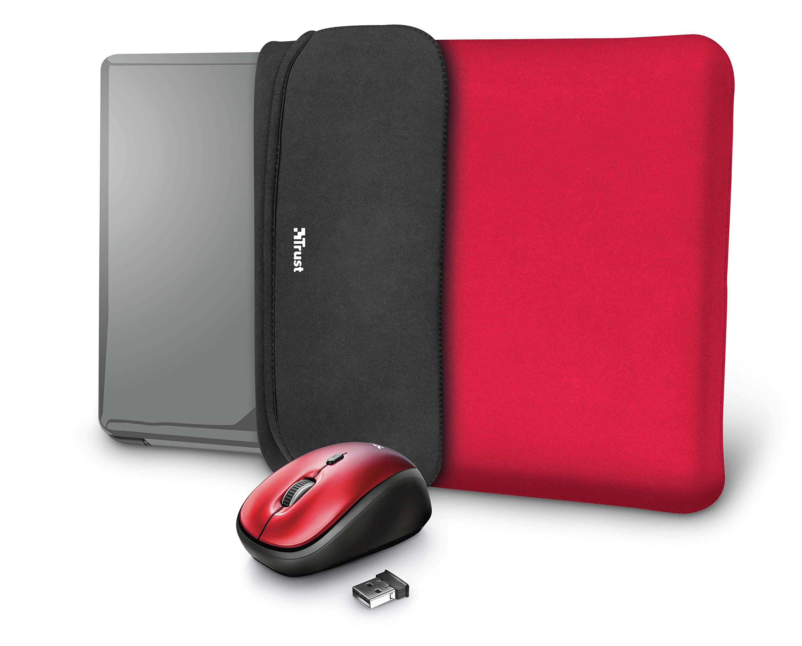 Trust Yvo 2-in-1 Set: Reversible Laptop Sleeve and Wireless Mouse - Red