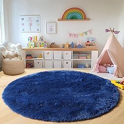 ONASAR Navy Blue Round Area Rugs 5ft, Soft Bedroom