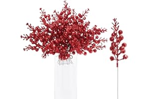 Ishua 36pcs Glitter Berries Stems, 7.9 Inch Christmas Berries Stems Glitter, Artificial Berry Picks Christmas Red Berries Stems for Vases for Decoration Christmas Tree Wreath