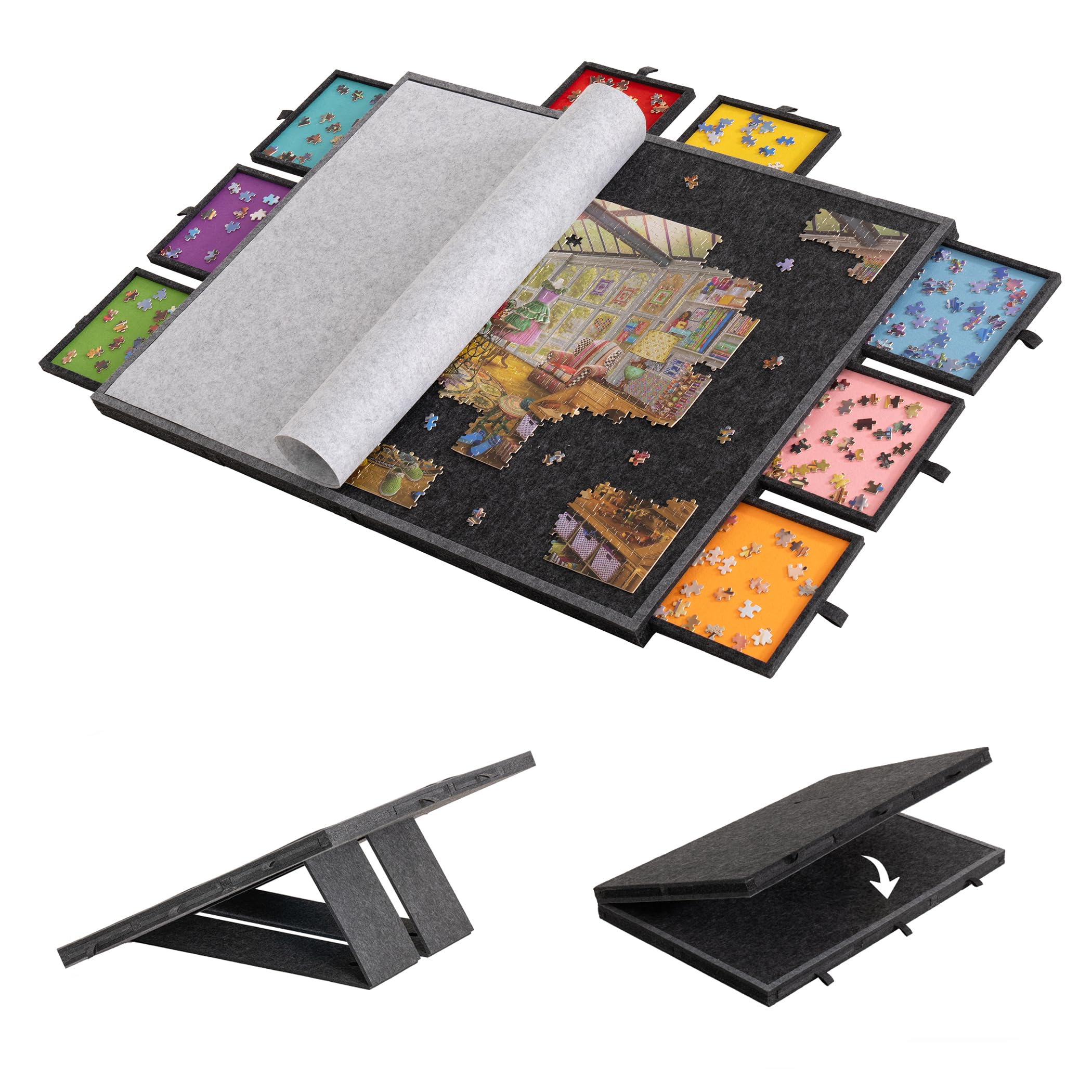 Photo 1 of Lavievert 2000 Piece Tilting & Foldable Puzzle Board with 8 Colored Drawers & Cover, Adjustable Lightweight Puzzle Plateau with Built-in Stands, Portable Jigsaw Puzzle Table with Storage for Adults
