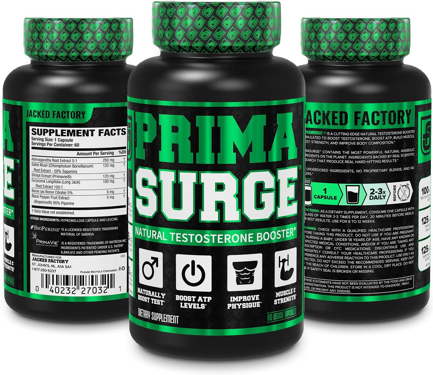 PRIMASURGE Testosterone Booster for Men - Boost Lean Muscle Growth, Strength, Energy & Fat Loss | Natural Test Booster Supplement w/ Premium PrimaVie, Ashwagandha & More - 60 Veggie Pills: Health & Personal Care