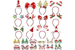 Max Fun 24 Pieces Christmas Glasses Frame and Headbands Set with 24 Cute Designs Exquisite Decoration Accessories for Christmas Parties Holiday Favors and Photo Booth