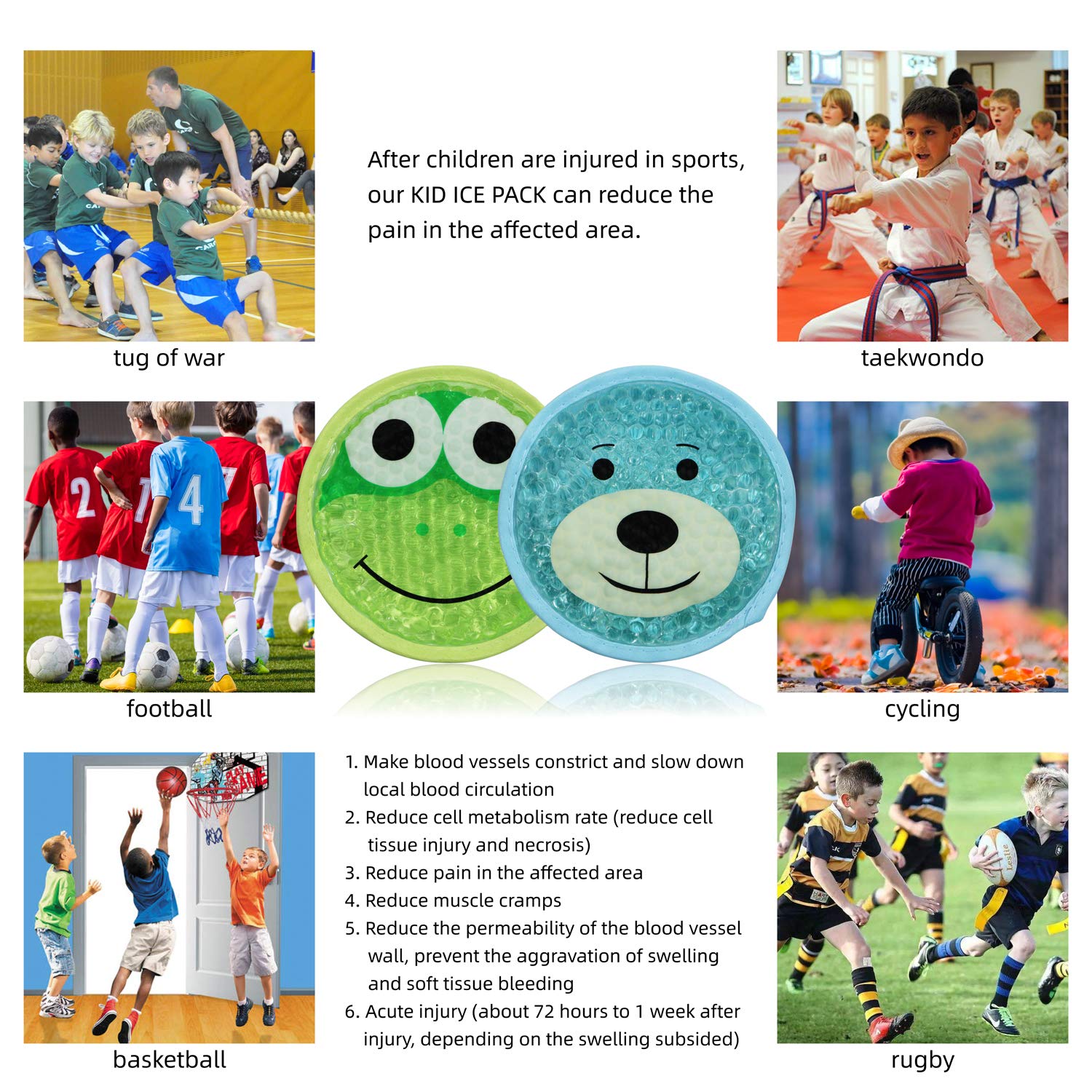 Large Kids Boo Boo Ice Pack,2 Packs Cute Heat Cold Gel Beads Packs for Kid's Fever,Pain Relief,Wisdom Teeth,First Aid and Neck, Head, Arms, Legs Injuries.