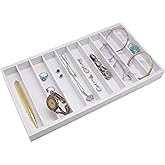 The Display Guys - Stackable Jewelry Tray and Organizer - for Drawers, Dressers, Store Display (10 Compartments, White Burlap)