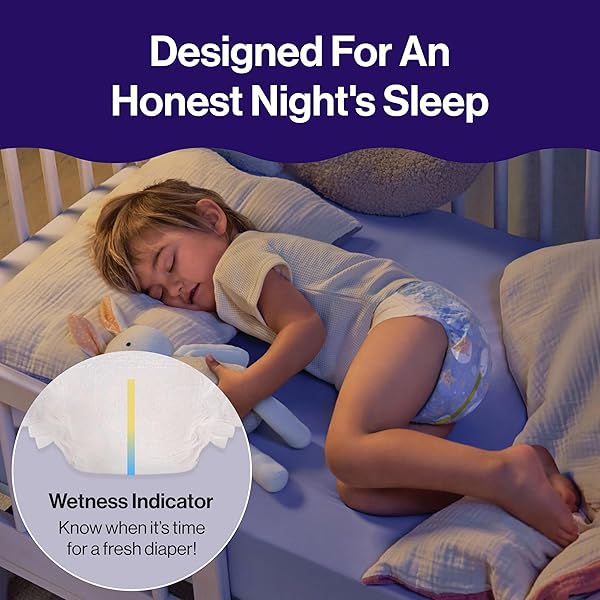 THE HONEST COMPANY COMFORT DRY OVERNIGHT DIAPERS, UP TO 12 HOURS PROTECTION, HYPOALLERGENIC, COZY CLOUD + STAR SIGNS, CLUB BOX SIZE 5 (27+ LBS), 40 COUNT