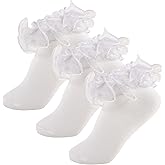 MKYSZLT White Girls Ruffle Socks Gold Shimmering Big Double Layer Lace Sock Ruffles Frilly Dress Socks for Baby Toddler Girl