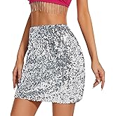 Zando Women's Sequin Skirt Sparkle Stretchy Glitter Sequin Bodycon Sparkly Skirt Mini Skirt for Night Out Party