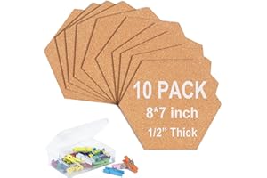 SVOPY Cork Bulletin Board Hexagon - Decorative Display Boards, 1/2" Thick Self-Adhesive Tiles for Home Office Decor,School Message Board (10 Pcs)