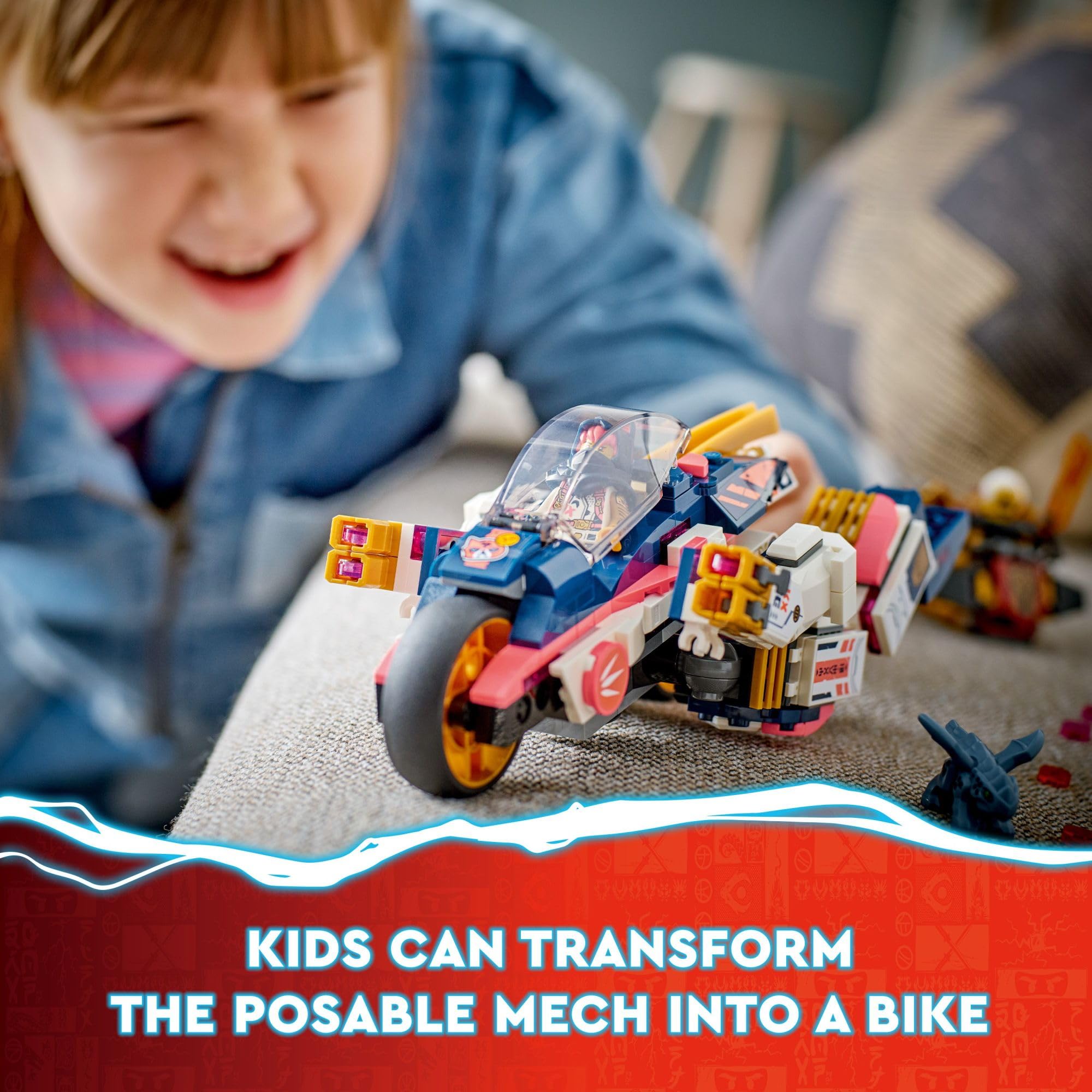LEGO NINJAGO Sora’s Transforming Mech Bike Racer Building Toys for Kids, Featuring a Mech Ninja Bike Racer, a Baby Dragon and 3 Minifigures, Gift for Kids Aged 8+, 71792
