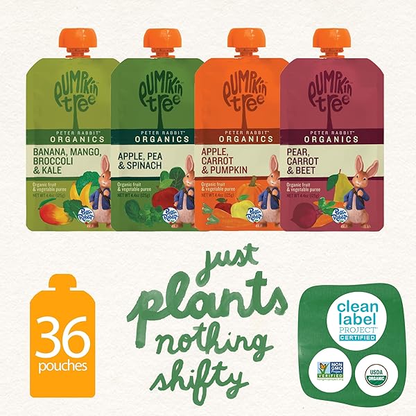 PETER RABBIT ORGANICS FRUIT & VEGETABLE VARIETY PACK – SQUEEZABLE SNACK POUCHES, 4 OZ. (PACK OF 36)