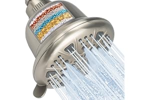 MakeFit Filtered Shower Head Brushed Nickel - High Pressure Shower Head with Filter for Hard Water Softener - 7 Settings Bathroom Rain Showerhead to Remove Chlorine and Heavy Metals