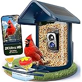 Bird Feeder with Camera Solar Powered - Smart Bird Feeder Camera 2K HD Live Stream, 5MP Photos, AI Identification for Backyard, 2.4Lb Large Capacity, Gifts for Mom Dad, Blue