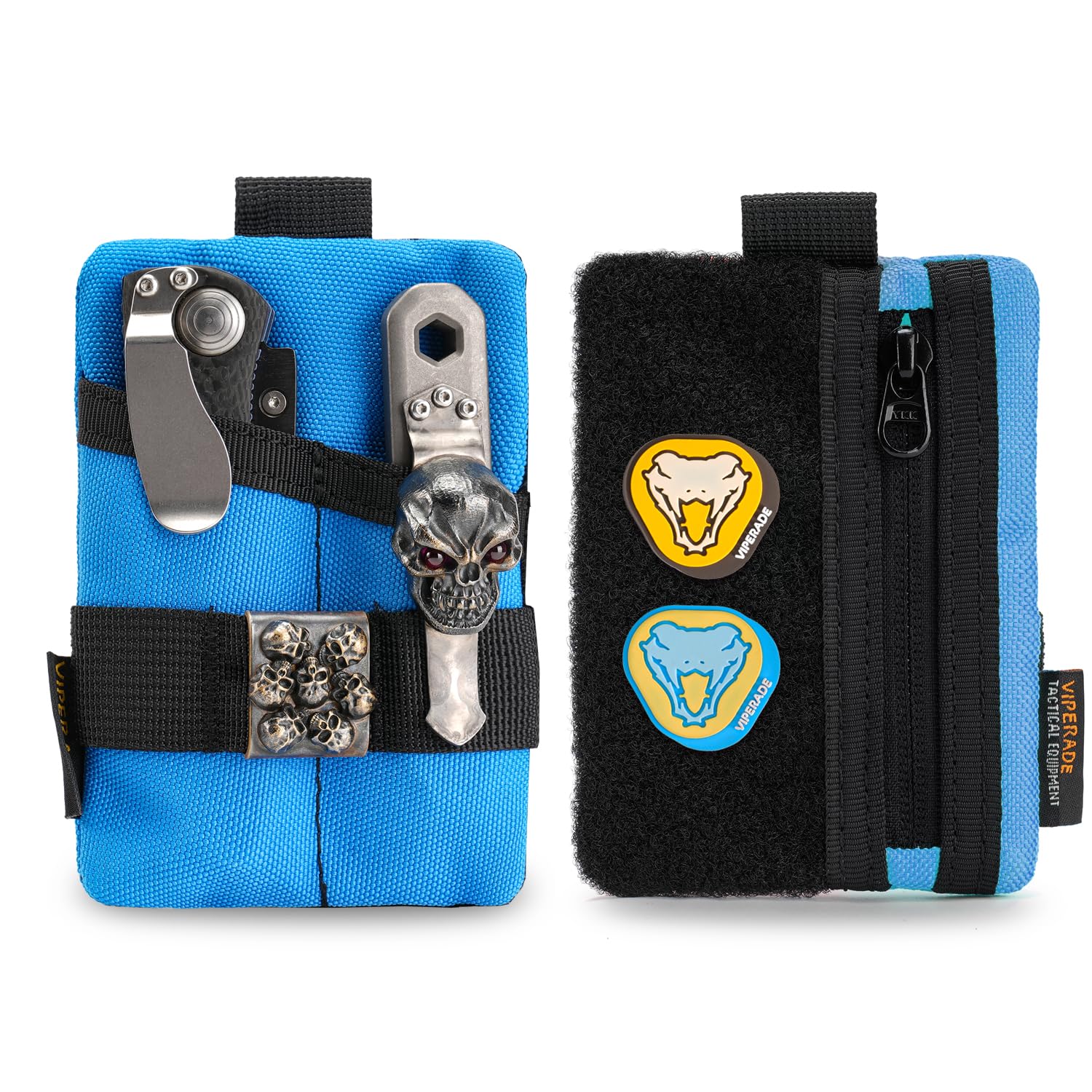 VIPERADE VE15 Mini EDC Pouch Pocket Organiser, Mini Pocket Tool Pouch with DIY Patches Area, Wallet Coin Purse for EDC, Easy Access for Carabiner Keychain -Blue