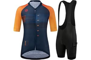 GCRFL Women's Cycling Jersey Sets Road Bike Jersey Riding Shirts Highly Breathable, Bib Shorts with Pockets and 4D Padded