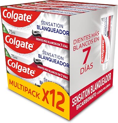 - Pasta de dientes Advanced White con Bicarbonato y Ceniza Volcánica, Pack 12 x 75 ml, Dientes más blancos en 7 días, clínicamente probada para eliminar las manchas superficiales