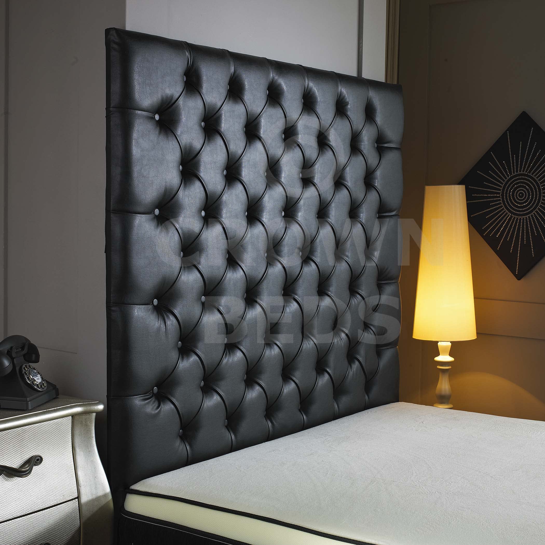 CROWNBEDSUK CROWN WALL DIAMANTE LEATHER HEADBOARD IN 2FT6,3FT,4FT,4FT6,5FT,6FT! (black, 4ft6 (Double) 36'' Diamante) โ image 1