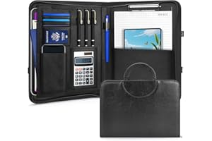 A4 Zippered Leather Business Portfolio, 23×32cm Multi-Layered Portfolio Folder with Notepad and Comfortable Handle, Versatile