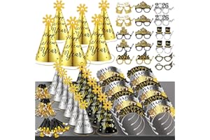 MOVINPE 2026 New Years Eve Party Supplies Bulk Set Serve 36, Cone Hats, Tiaras, Photo Booth Glasses Props, Squawkers, Blowouts, New Year's Party Favors Event Supplies for Kids Adults