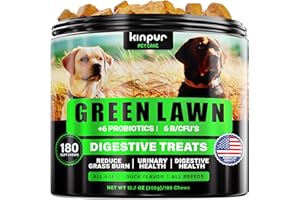 KINPUR PET CARE Green Lawn Chews for Dogs - Cranberry, ACV, Digestive Enzymes - Natural Dog Urine Neutralizer for Lawn - Supports Healthy Bladder, Urinary Tract - 180 Tasty Dog Treats for Yellow Burn Grass Spots