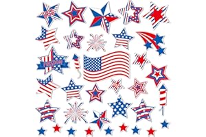 Tellingyou 65 Pcs 4th of July Gel Cling Window Clings Patriotic Stickers Memorial Day Decals Red Blue White Star American Flag Clings for Independence Day Home(Star Style)