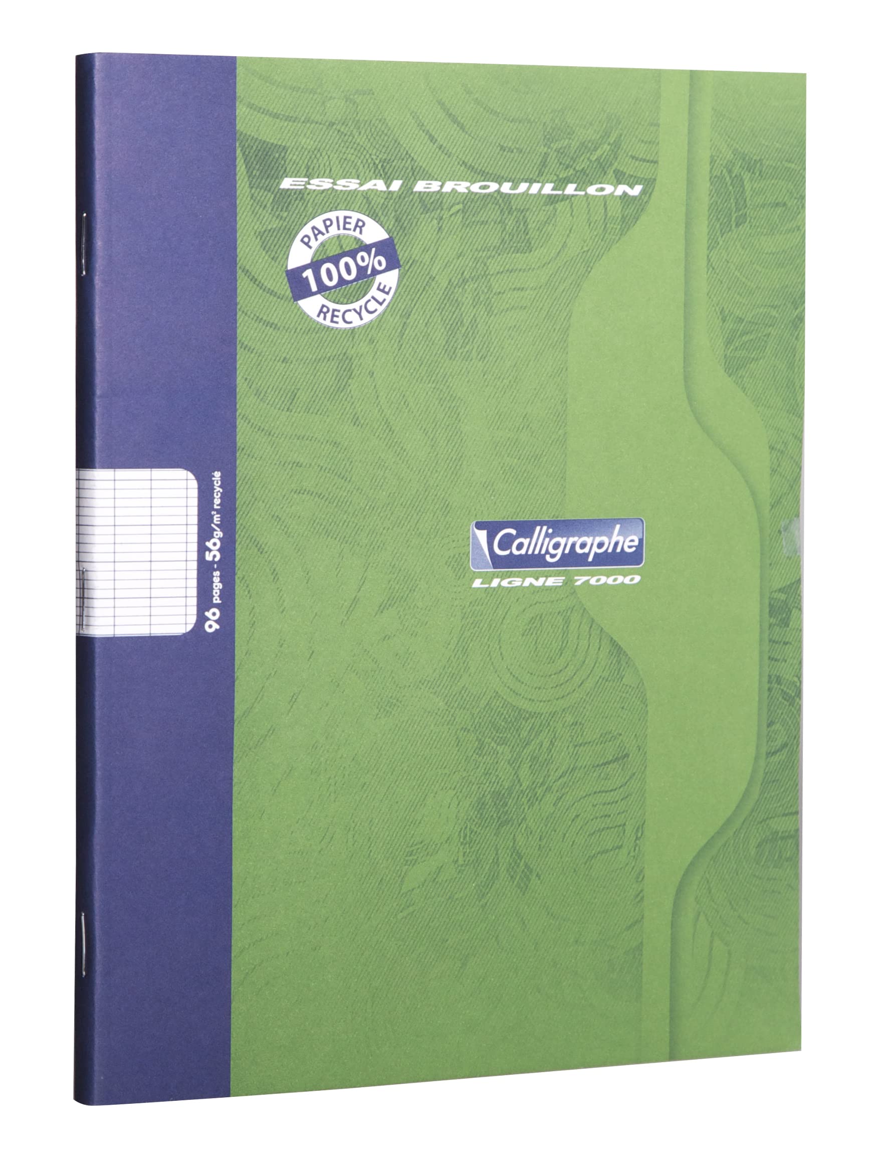 Calligrapher 2196C A Green Stapled Rough Book (a Clairefontaine Brand) - 17x22 cm - 96 Seyes Ruled Pages - 56 g 100% Recycled Paper - Offset Card Cover