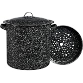 Granite Ware 15.5 Qt Steamer Pot with Rack - Black, Set of 3 | Porcelain on Steel Cookware for Tamales, Seafood, Corn, Pasta &amp; Vegetables, Even Heat Distribution, Nonreactive Surface