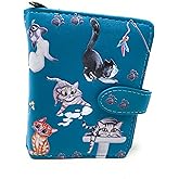 Shag Wear Playful Cats Small Wallet for Women and Teen Girls Vegan Faux Leather Teal 4.5"