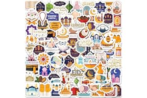 DONEJPEE 100 Pcs Ramadan and Eid Stickers, Ramadan Mubarak Eid Mubarak Stickers for Kids and Adult, Islamic Ramadan Karrem Stickers for Home Decorations Gift Bags Laptop Skateboard Water Bottles Scrapbook
