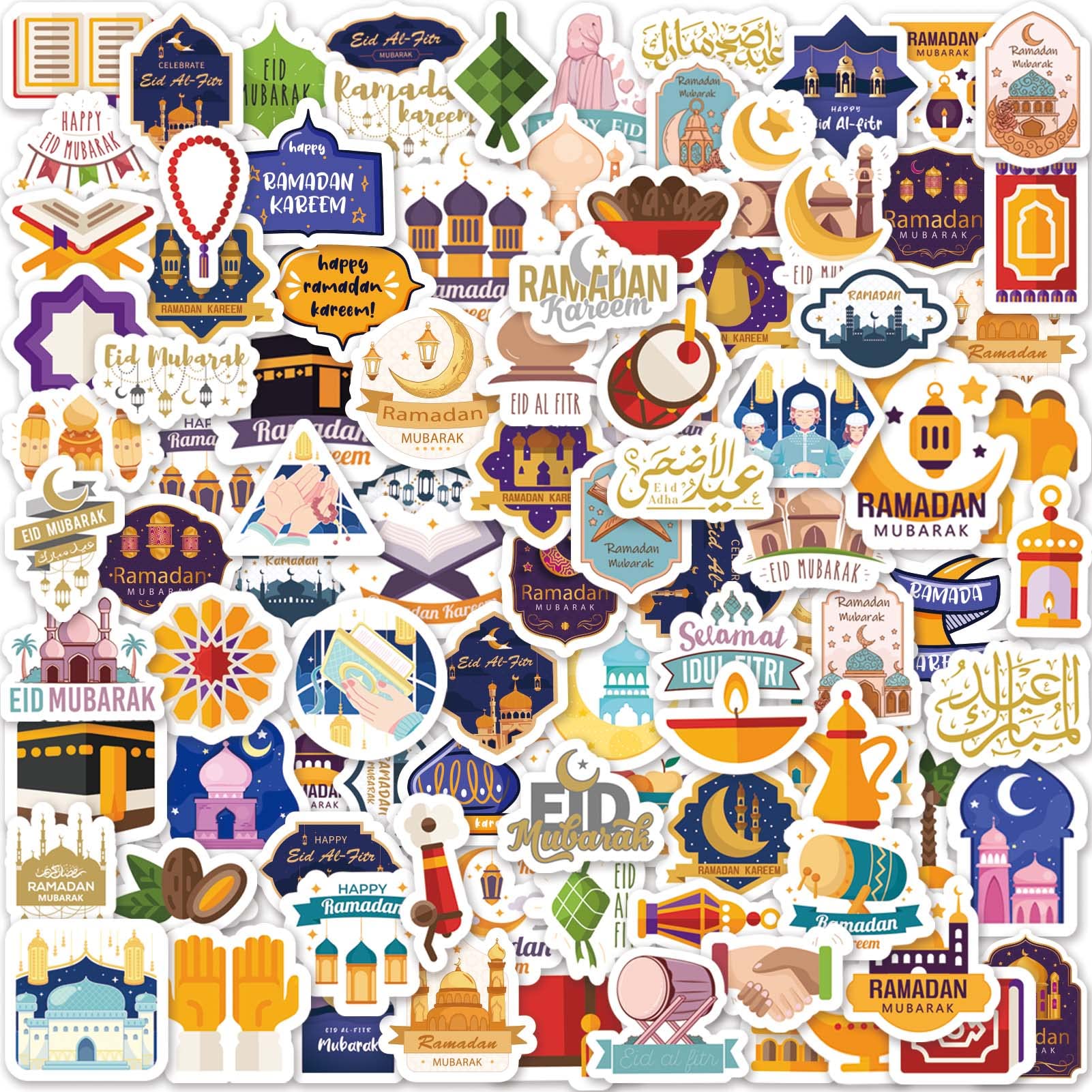 Photo 1 of 100 Pcs Ramadan and Eid Stickers, Ramadan Mubarak Eid Mubarak Stickers for Kids and Adult, Islamic Ramadan Karrem Stickers for Home Decorations Gift Bags Laptop Skateboard Water Bottles Scrapbook