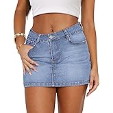 IWD Denim Mini Skirt Women Casual Stretch Jean Skirt Zip Fly Low Waisted Denim Skirt with Pockets