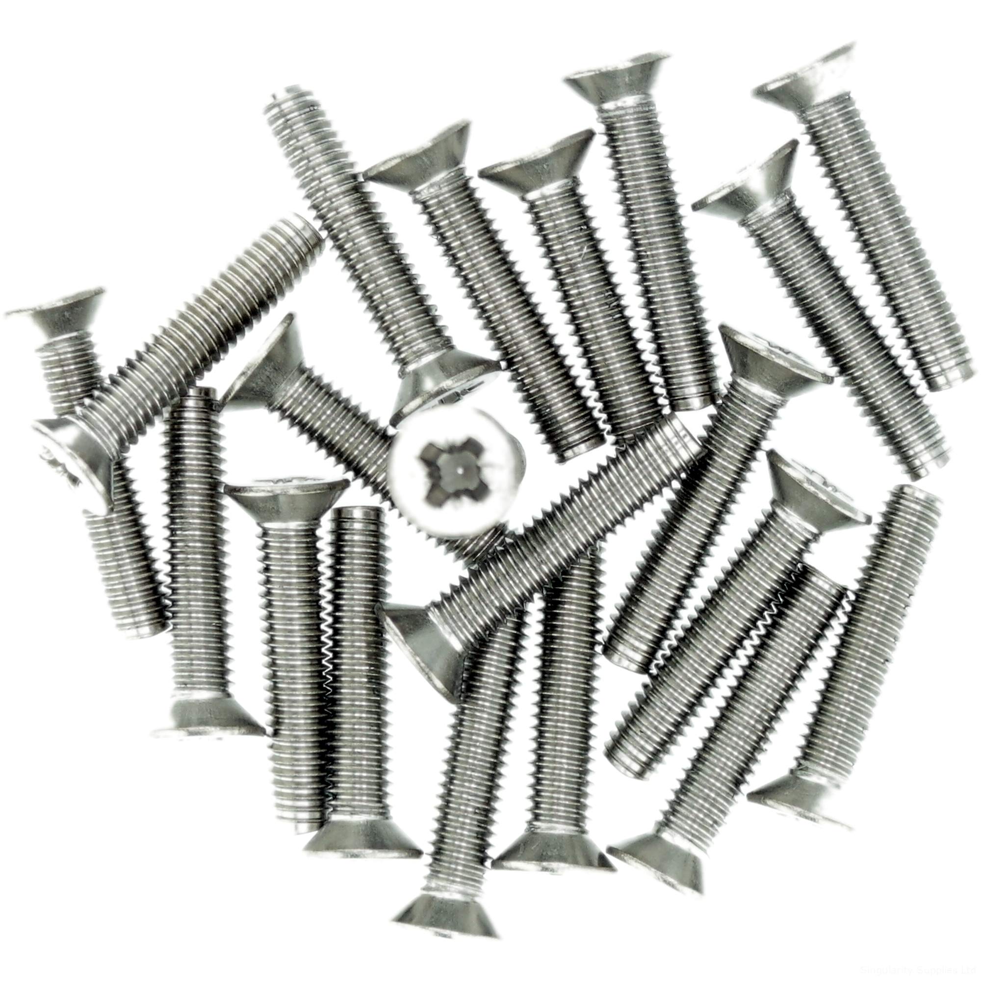 M4 (4mm x 20mm) Pozi Countersunk Thread Rolling Screw - Stainless Steel (A2) (Pack of 20)