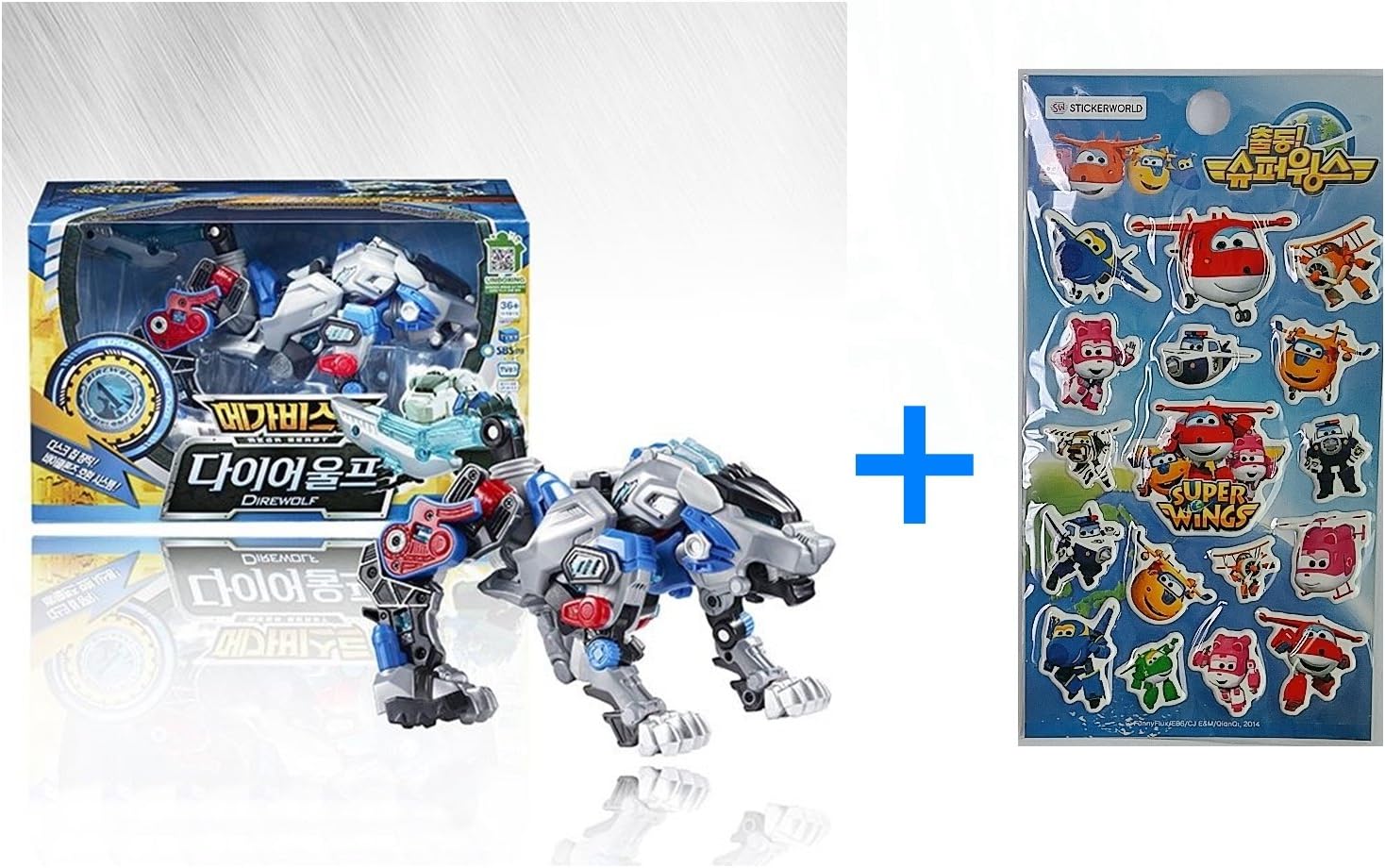 Young Toys Koreatv Animation Biklonz Mega Beast Mammoth Transforming Coalescence Robot, Action Figure Transformer Robot + Super Wings Sticker(2 Piece)