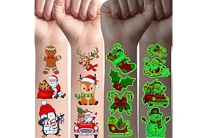BACKTOPEIA Glow In Dark Christmas Temporary Tattoos | Luminous Christmas Decorations Accessories Party Favors Supplies Goodie Bags Stocking Stuffers Xmas Santa Claus Snowman Gift Idea For Kis Teen Adult-60Pcs