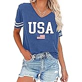 Susongeth USA Patriotic American Flag Shirt Women 4th of July T-Shirts V-Neck Short Sleeve Casual Top Tees