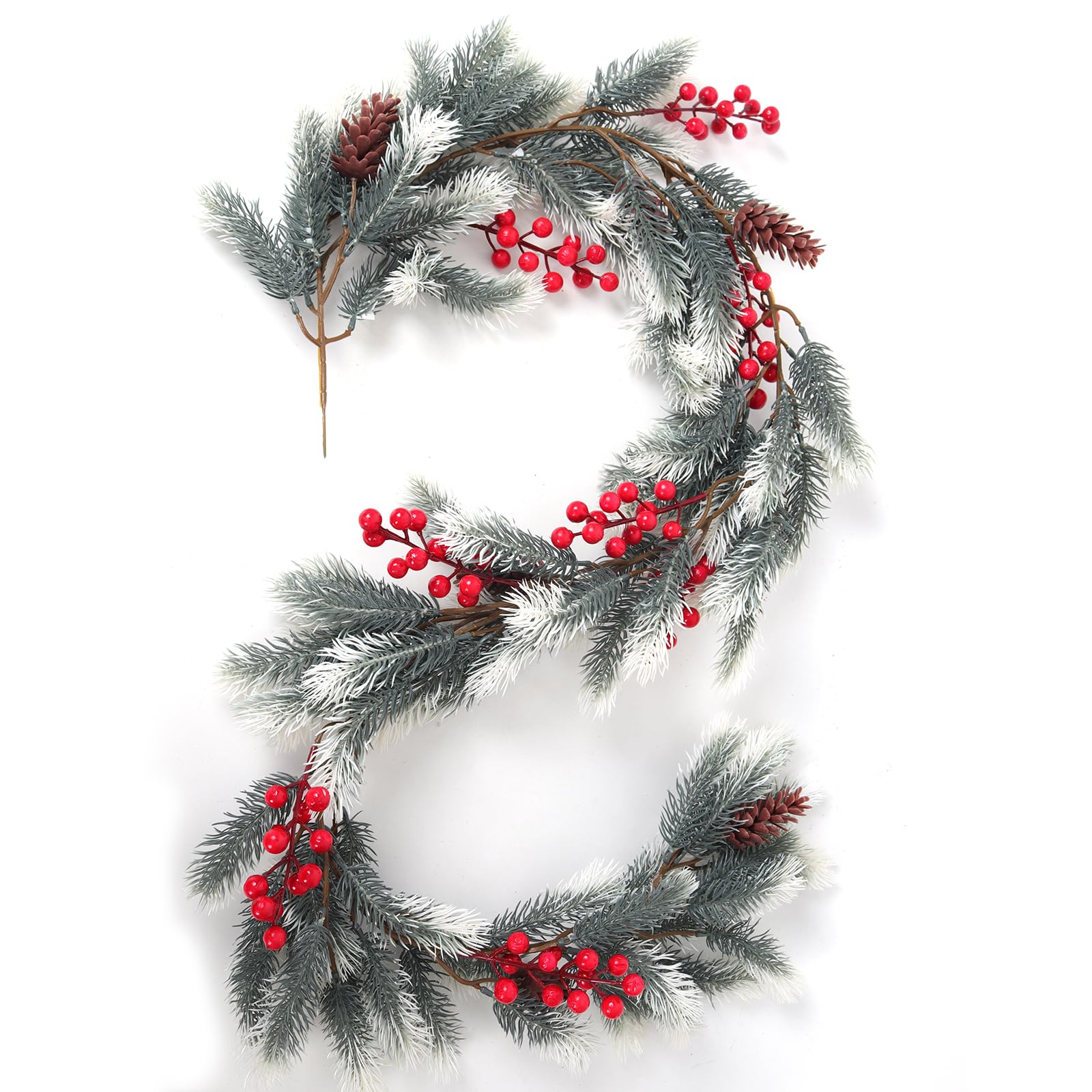 RECUTMS Christmas Garland Artificial Pine Needles Christmas Garland Cones Red Berry Xmas Garland for Stairs Norfolk Pine Garland for Christmas Decorations Indoor Outdoor Fireplace Decor（White）