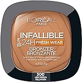 L'Oreal Paris Infallible Up to 24H Fresh Wear Soft Matte Longwear Bronzer. Waterproof, heatproof, Transfer, humidity and sweatproof, Light Medium, 0.31 oz