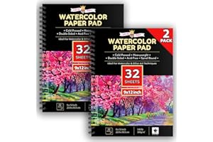 CHALKY CROWN Watercolor Paper Water Color Paper White, 2 Pack (64 Sheets) - Water Color Paper Sketch Book - Watercolor Paper Pad, Watercolor Pad, Watercolor Paper Sketchbook - Large Water Color Paper for Artists