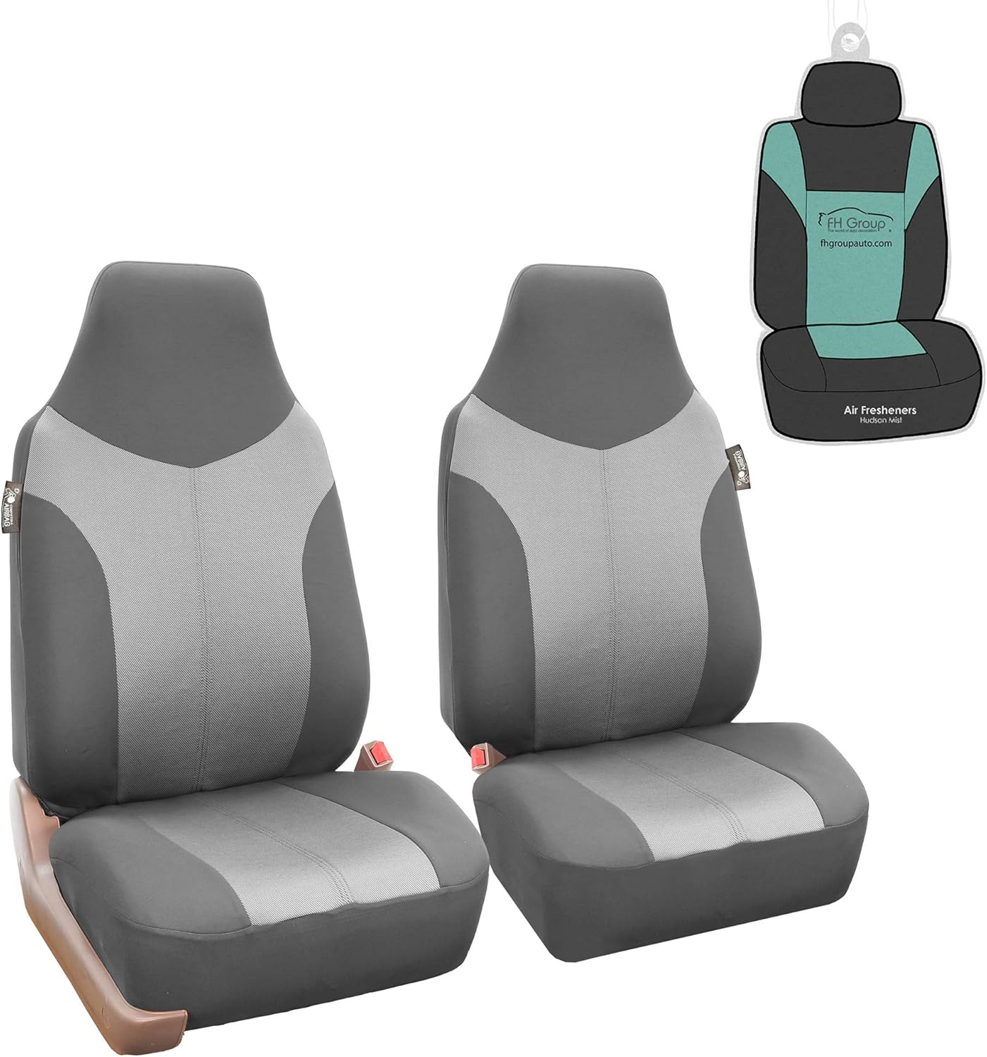 FH Group FB101102 Supreme Twill Fabric High-Back Pair Set Car Seat Covers, Airbag Compatible, Light/Dark Gray Color with Gift - Universal Car, Truck, SUV, or Van