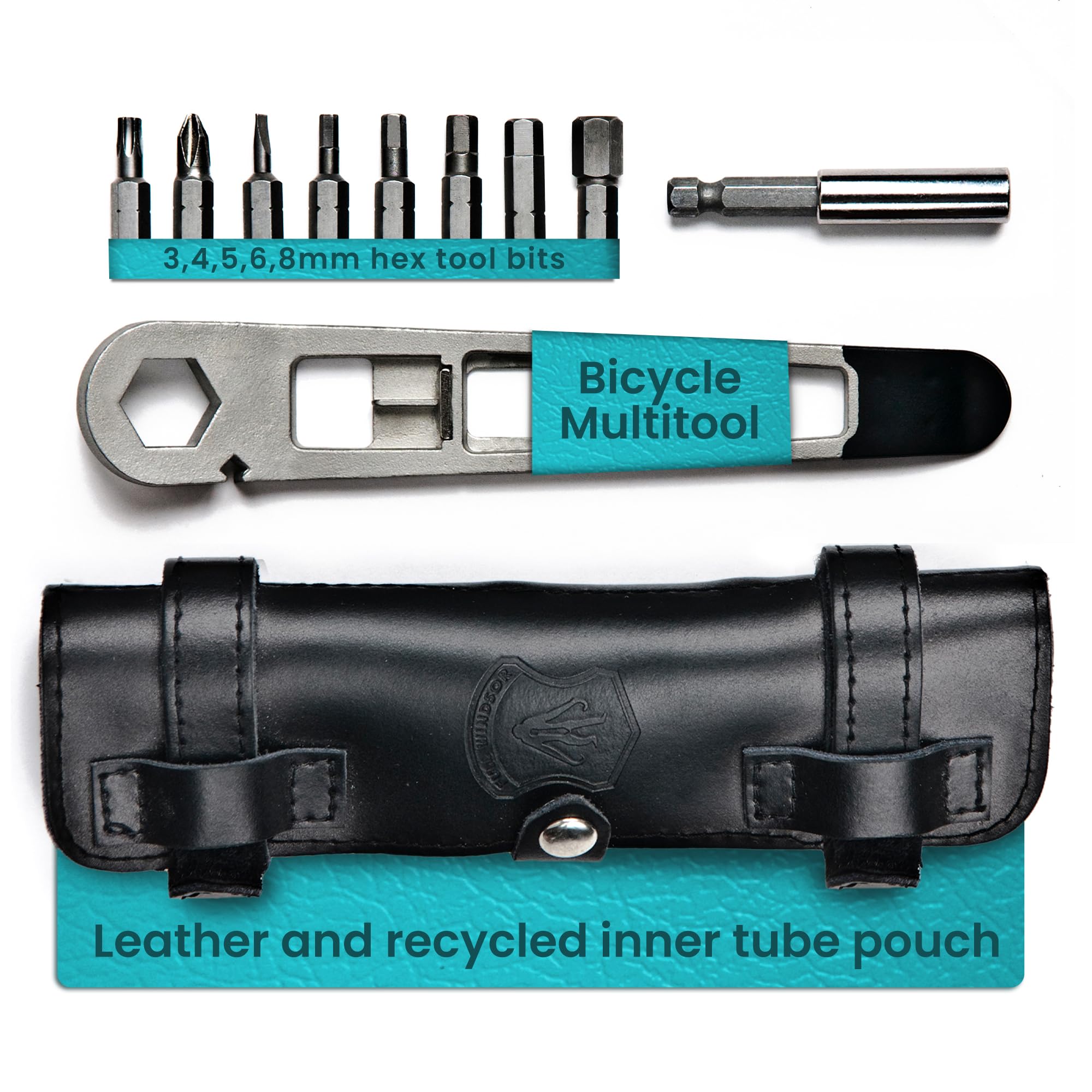 The NUTTER All in One Bike Tools by Full Windsor- Portable Bike Multi Tool and Bicycle Repair Kit with Leather Pouch - Accessories for Cycle Tool Kit, Camping Equipment & Bike Maintenance Kit Solution