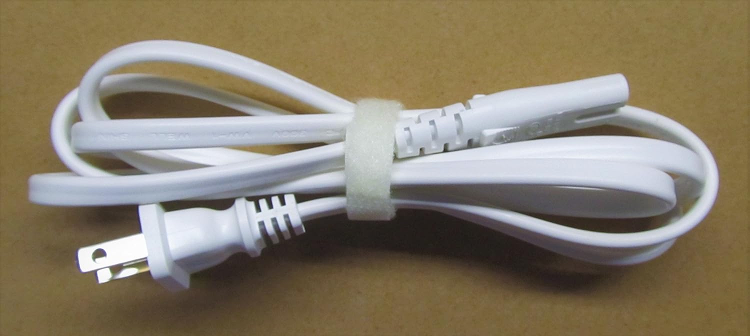White AC Power Cord 125V 10A, Figure 8 nonpolarized connector (C7P), 2 Prong, with
