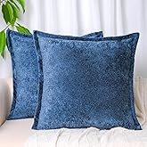 GLADTRAX Pack of 2, Navy Blue Velvet Throw Pillow Covers 24x24 Inch Decorative Pillowcase Chenille Boho Farmhouse Cushion Covers Soft Texture Couch Cushion Case for Couch Sofa Bedroom Living Room